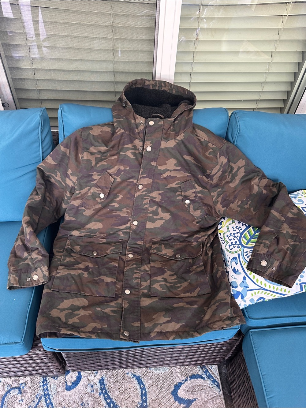 American Stitch Men's XL Olive Camouflage Hooded Utility Jacket Camping Hunting